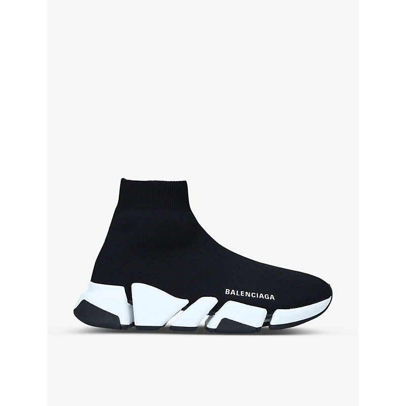 Shop Balenciaga Womens Blk/white Women's Speed 2.0 Stretch-knit Mid-top Trainers