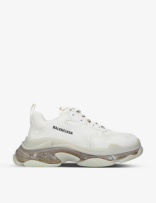 BALENCIAGA: Men's Triple S Clear Sole faux-leather and mesh trainers