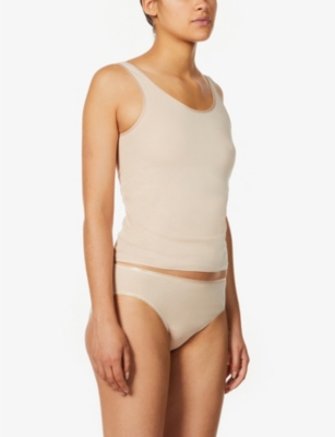 Shop Hanro Women's Beige Seamless Midi Mid-rise Cotton-jersey Briefs In Nude (lingerie)