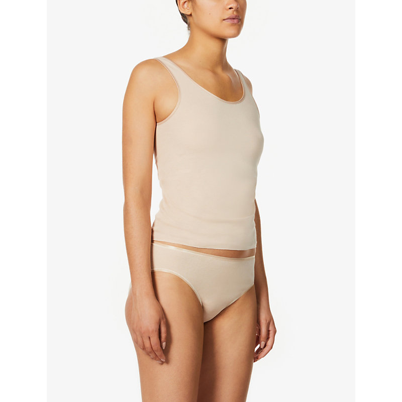 Shop Hanro Womens Beige Seamless Midi Mid-rise Cotton-jersey Briefs In Nude (lingerie)
