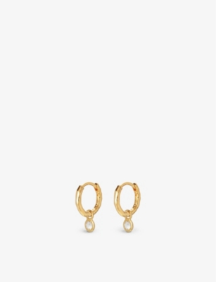 MONICA VINADER: 18ct yellow gold-plated vermeil sterling silver and white topaz huggie earrings