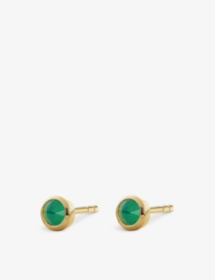 MONICA VINADER: Siren Mini Gem 18ct yellow-gold plated vermeil sterling-silver and green onyx stud earrings
