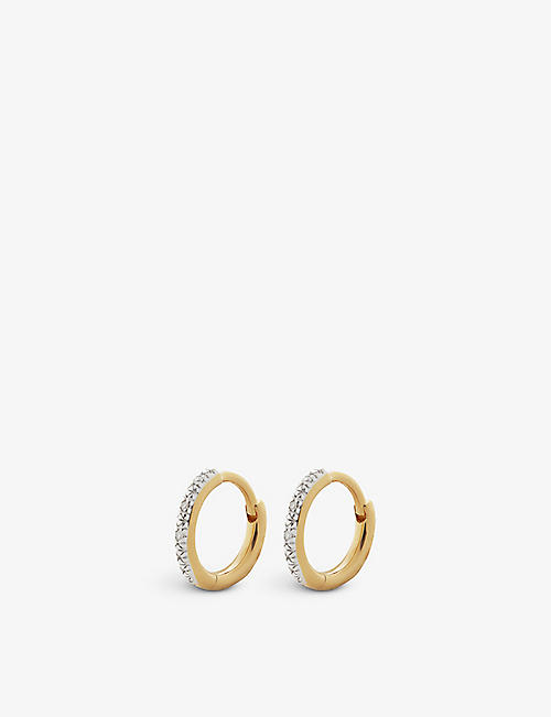 MONICA VINADER: Riva mini 18ct yellow gold-plated vermeil sterling silver and 0.02ct diamond huggie earrings