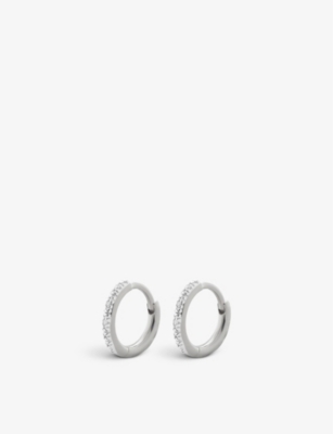 Monica Vinader Riva Mini Recycled Sterling Silver And 0.02ct Diamond Huggie Earrings