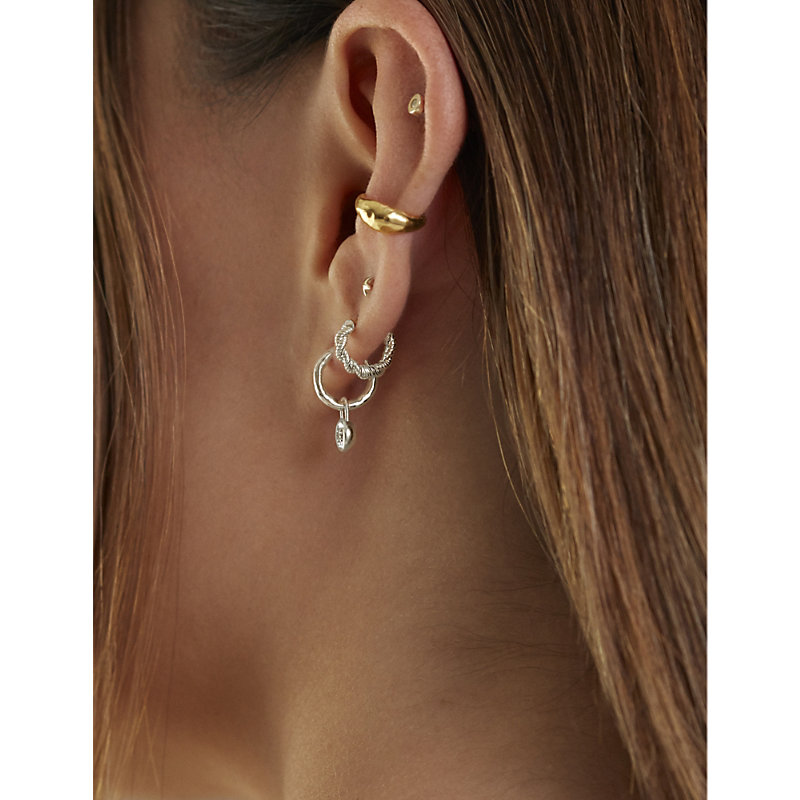 Shop Monica Vinader Womens Silver Corda Recycled Sterling Silver Single Huggie Earring