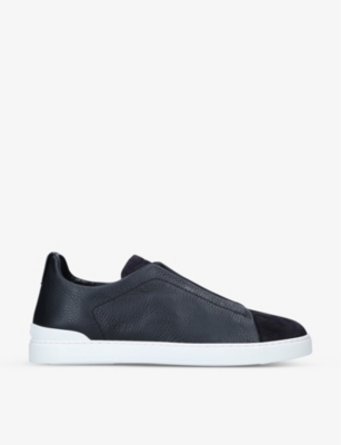 Ermenegildo Zegna Men's Triple Stitch Leather And Suede Sneakers In Navy