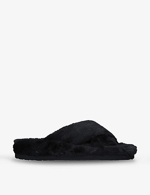 STEVE MADDEN: Fuzed open-toe faux-fur slippers