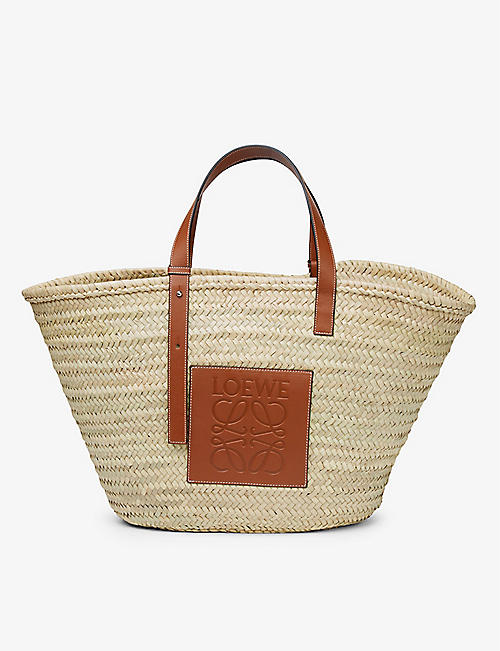 LOEWE: Logo-embossed large palm leaf and leather basket bag