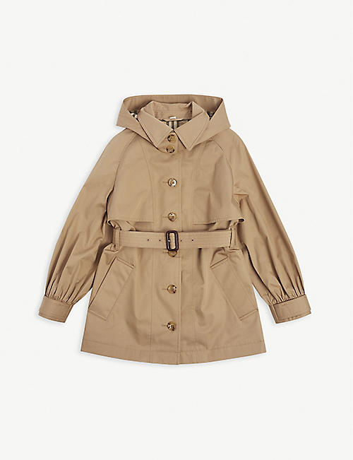 BURBERRY: Julieta single-breasted cotton hooded trench coat 3-14 years