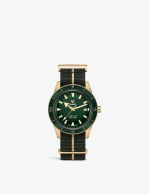 Shop Rado Men's Green R32504317 Captain Cook Bronze And Fabric-strap Automatic Watch