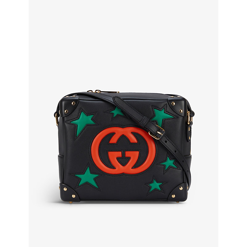 Gucci Blk/de. Ora/n.sha/blk Star Brand-print Leather Cross-body Bag