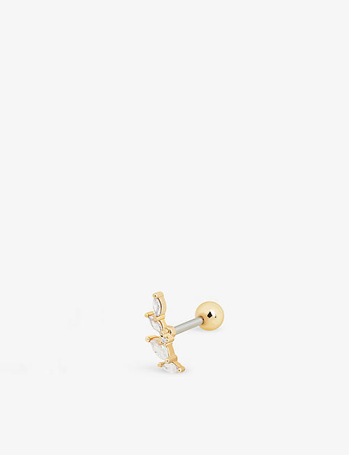 ASTRID & MIYU: 18ct yellow gold-plated sterling silver and cubic zirconia barbell earring