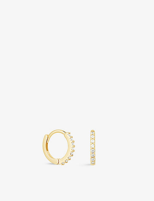 ASTRID & MIYU: Crystal 18ct yellow gold-plated sterling silver and cubic zirconia huggie earrings