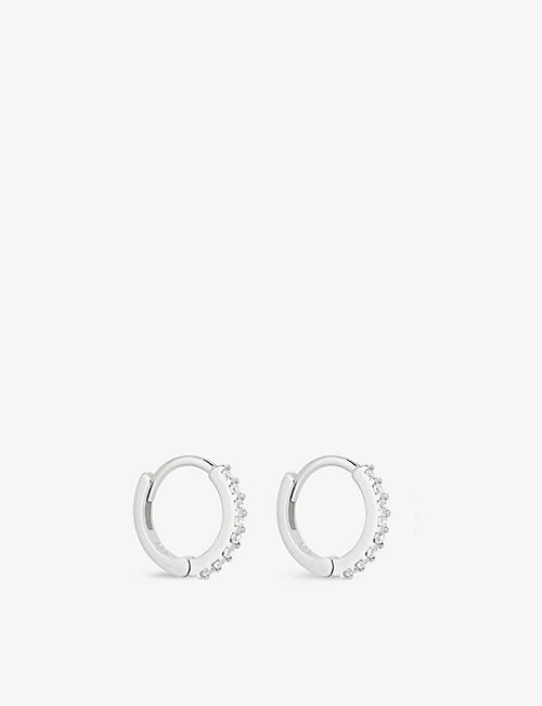 ASTRID & MIYU: Crystal sterling silver and cubic zirconia huggie earrings