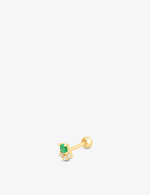 ASTRID & MIYU: Emerald & Crystal Barbell 18ct yellow gold-plated sterling-silver with zirconia stones earring