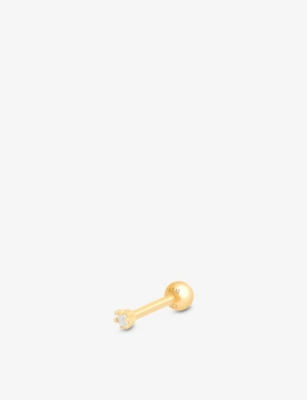 ASTRID & MIYU: Flora Tiny Barbell 18ct yellow gold-plated sterling silver and zirconia stud earring