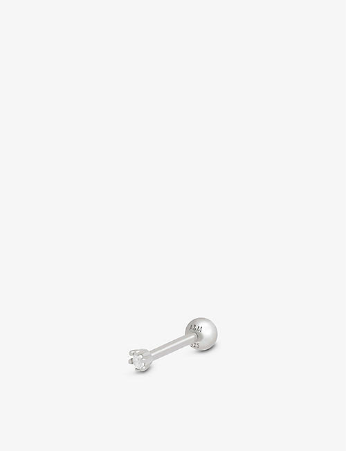 ASTRID & MIYU: Flora Tiny Barbell rhodium-plated sterling silver and zirconia stud earring