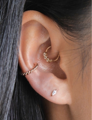 ASTRID & MIYU: Navette 14ct rose gold-plated sterling silver and cubic zirconia stud earrings