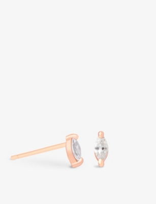 ASTRID & MIYU: Navette 14ct rose gold-plated sterling silver and cubic zirconia stud earrings