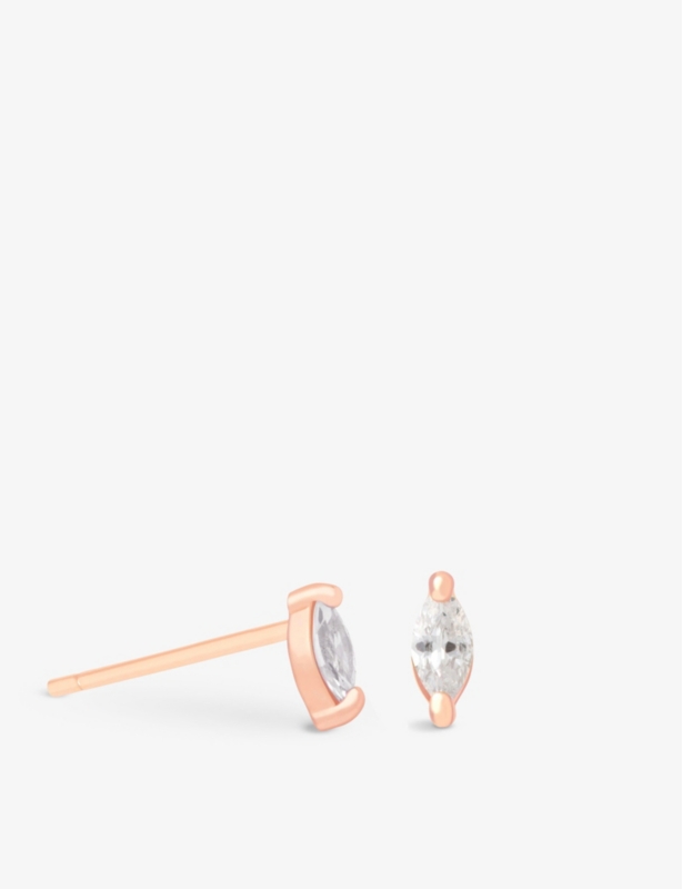 Navette 14ct rose gold-plated sterling silver and cubic zirconia stud earrings