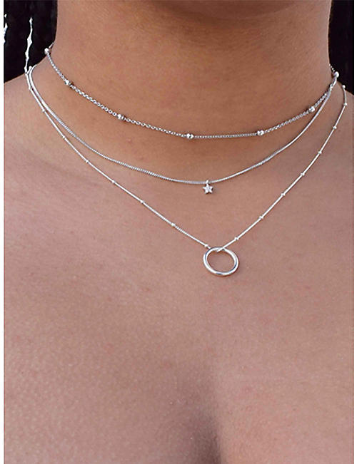 Women 3 Layered Necklace silverBeaded Horn Choker Chain Pendant Jewelry Gifts UK