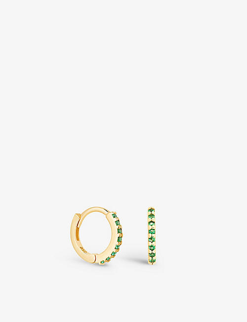 ASTRID & MIYU: Emerald Green 18ct yellow-gold plated sterling silver and cubic zirconia huggie earring