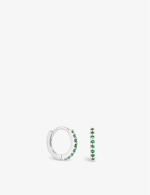 Astrid & Miyu Emerald Green Rhodium-plated Sterling Silver And Cubic Zirconia Huggie Earring
