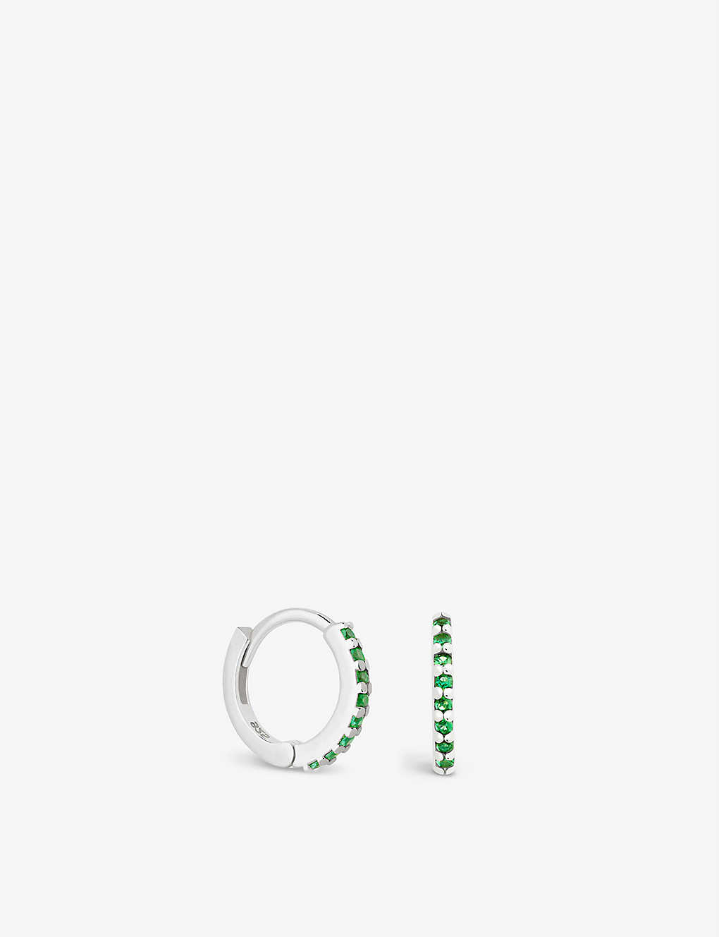 Astrid & Miyu Emerald Green Rhodium-plated Sterling Silver And Cubic Zirconia Huggie Earring