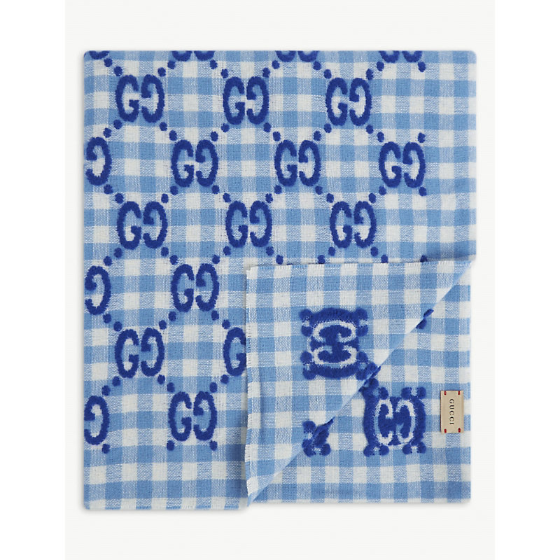Gucci Babies' Bluette/white Logo-embroidered Wool Scarf 1 Size