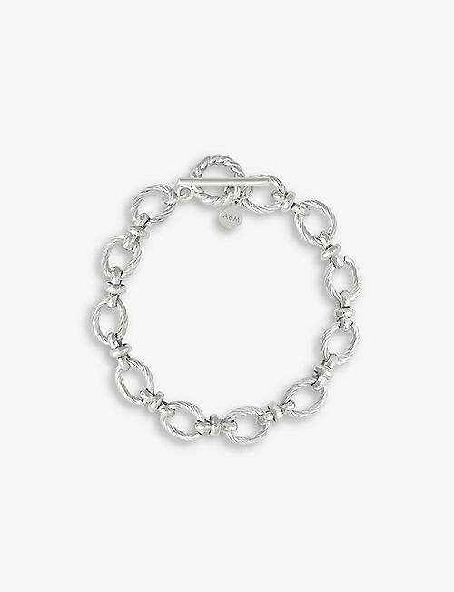 ASTRID & MIYU: Textured Oval rhodium-plated link bracelet