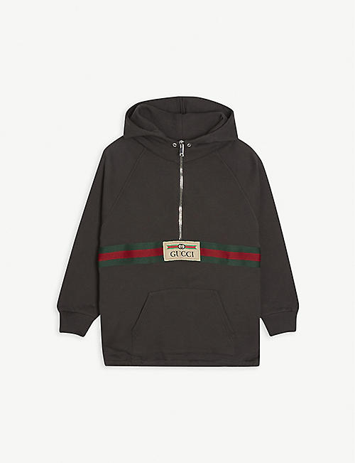 GUCCI: Logo-embroidered hooded cotton hoody 6-12 years