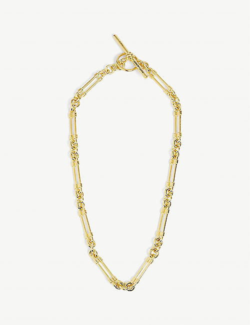 SAINT LAURENT: T-bar gold-tone brass chain necklace