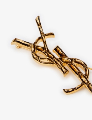 Shop Saint Laurent Womens Gold Brass Opyum Monogram Brass Brooch