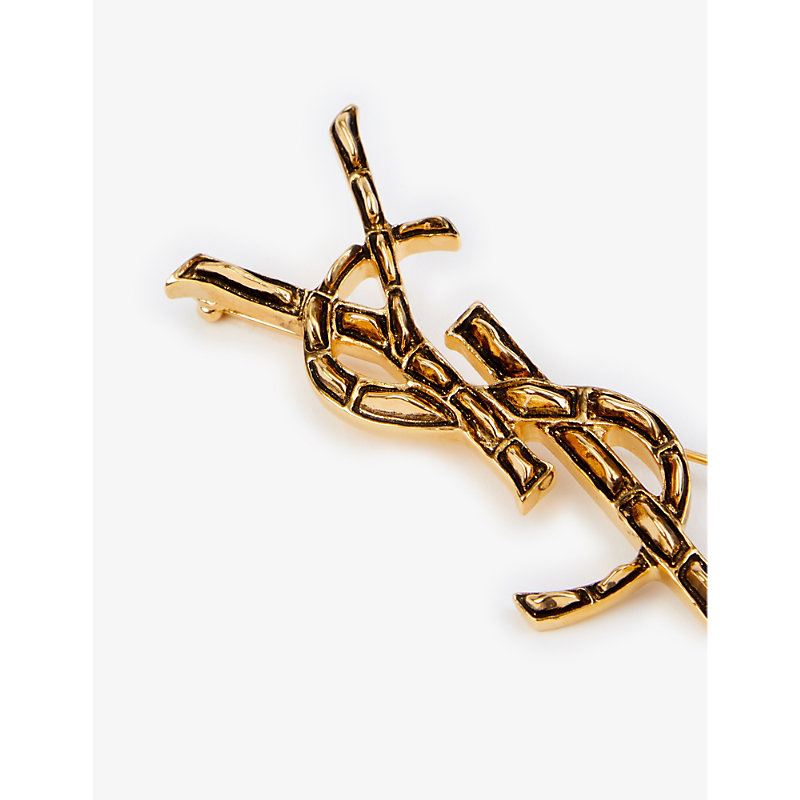 Shop Saint Laurent Womens Gold Brass Opyum Monogram Brass Brooch