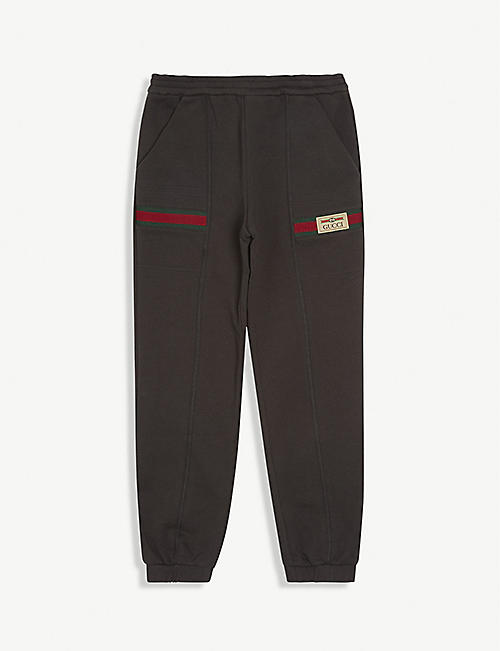 GUCCI: Logo-embroidered striped cotton-jersey jogging bottoms 8-12 years