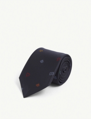 Embroidered silk tie