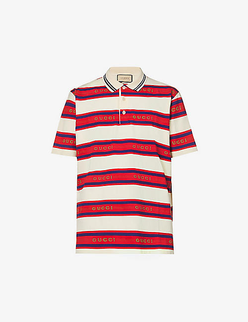 GUCCI: Striped short-sleeved cotton-jersey polo shirt