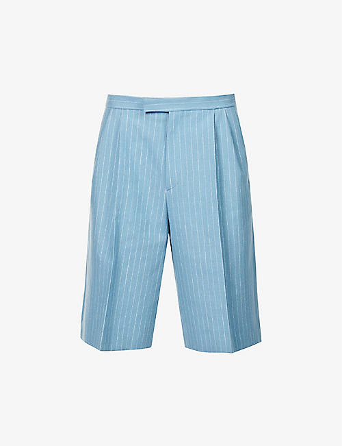 GUCCI: Pinstriped wool and linen-blend shorts