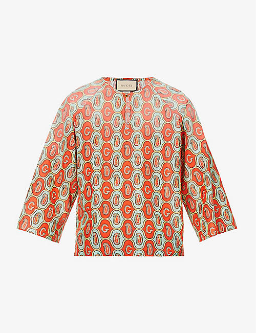 GUCCI: Paisley-pattern linen- and cotton-blend shirt