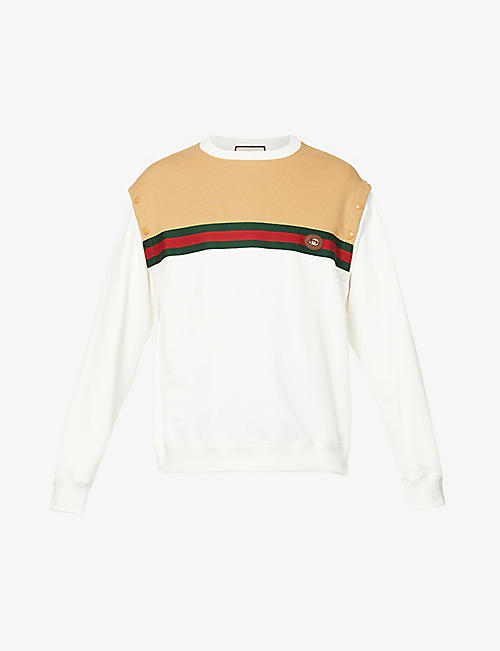 GUCCI: Striped-panel relaxed-fit cotton-jersey sweatshirt