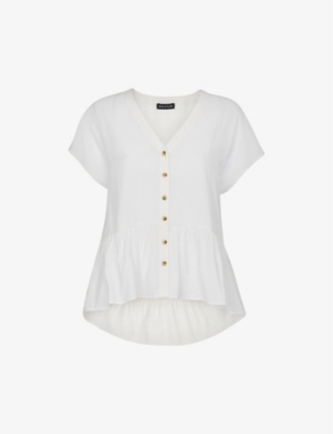 Whistles Womens White Peplum-hem Buttoned Woven Top 12 In White