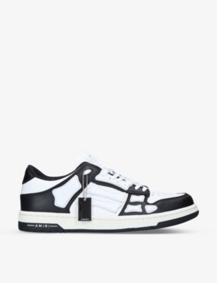 Shop Amiri Men's Blk/white Skel Panelled Leather Low-top Trainers