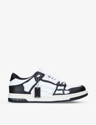 Shop Amiri Skel Panelled Leather Low-top Trainers In Blk/white