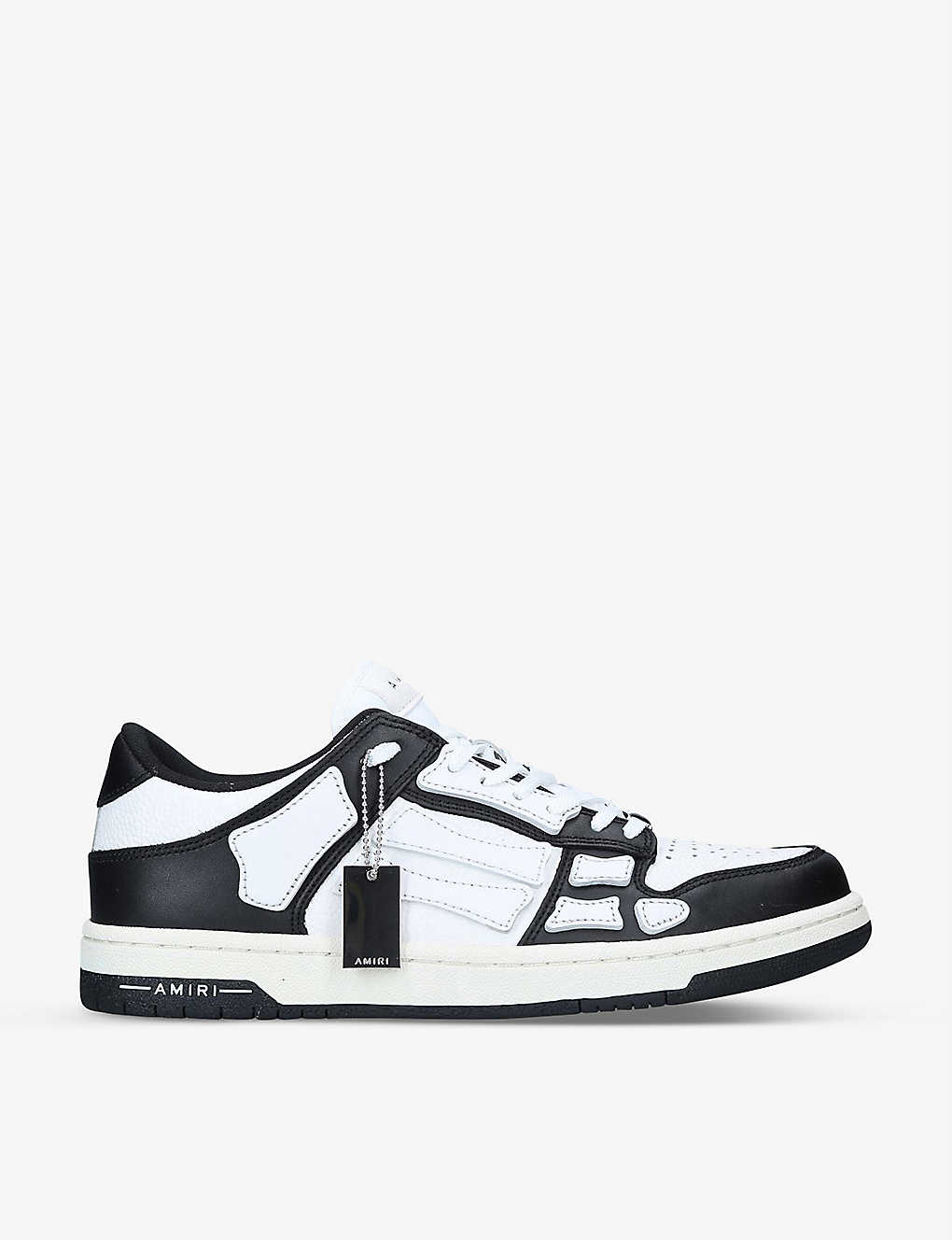 Shop Amiri Skel Panelled Leather Low-top Trainers In Blk/white
