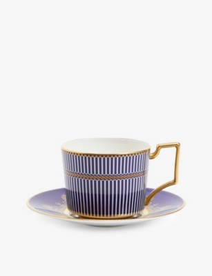 Wedgwood Anthemion Blue China Teacup And Saucer Set