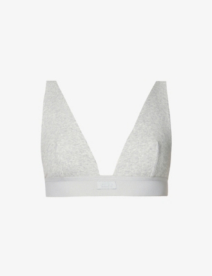 SKIMS - Plunge brand-embroidered stretch-cotton bra