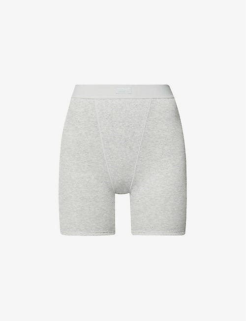 SKIMS: Ribbed high-rise stretch-cotton boxer shorts