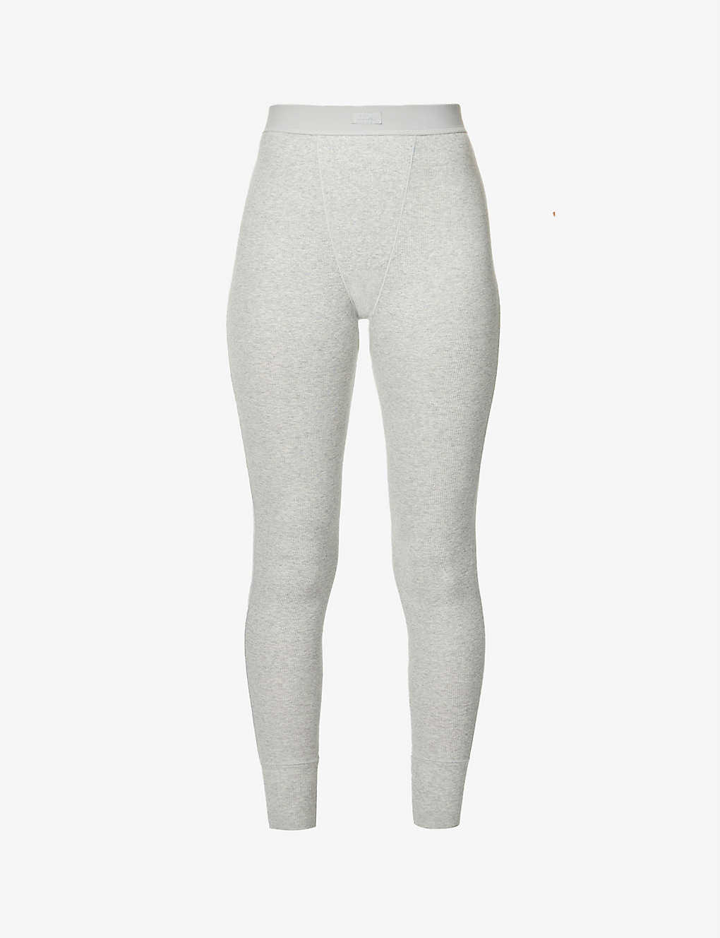 Skims Ribbed High-rise Stretch-cotton Leggings In Grey