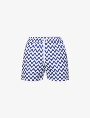 Shop Frescobol Carioca Men's Vy Sport Graphic-print Regular-fit Swim Shorts In Navy