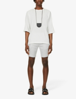 Frescobol Carioca Felipe High-rise Linen-cotton Blend Shorts In Light Melange Grey